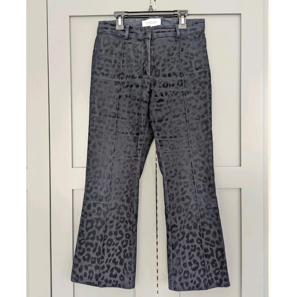Derek Lam 10 Crosby Navy Blue Flare Leopard Print Textured Pants Size 4 Mob Wife